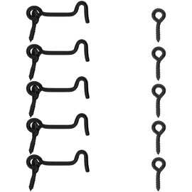 Litoexpe 5pcs Barn Door Latch Hook, 2 Inch Cabin Hook and Eye Latch for Wooden Window Gate Door, Black Carbon Steel Door Latch Hook with Mounting Screws