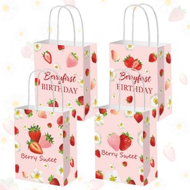 BACH AND BOOZY Sweet Berry Party Gift Bags Candy Goodies Bags Strawberry 1st Birthday Decorations Berry Sweet One Decor for One Year Old Girl Birthday Decorations Supplies