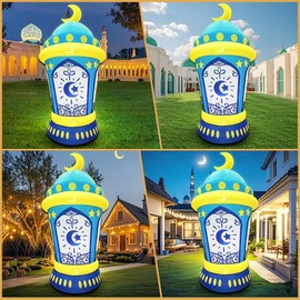 5 FT Inflatable Ramadan Light Decoration, Blow Up Islamic Eid Decorations, Muslim Holiday Outdoor Decorations with LED Lights for Outdoor Holiday Party, Yard, Lawn, Garden.