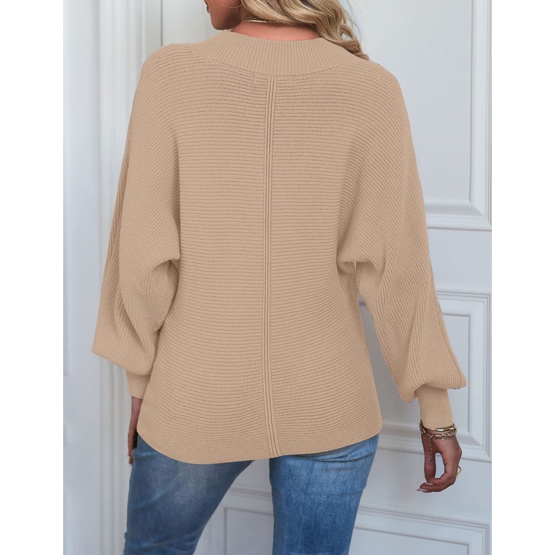 TECREW Womens Long Sleeve Crew Neck Ribbed Knit Solid Color