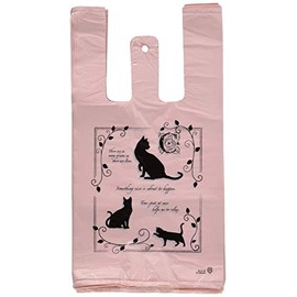 ELC-S Handbag Plastic Bag, 7.1 x 13.8 x 3.9 inches (18 x 35 x 10 cm), Elegant Cat, Small, 100 Pieces, Pink, Cats, Pet with Hook Hole,