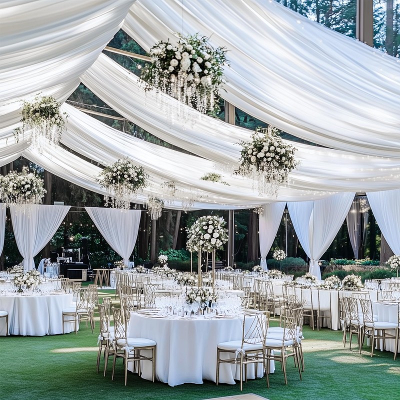 10ftx40ft White Backdrop Ceiling Drapes,2Panels 40ft Height Wrinkle Free Tent