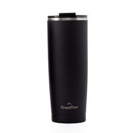 GRANDTIES Premium Drinkware Vacuum Insulated Tumbler Takeout Tumbler 590ml - Car Cup Holder Safe & Easy Open Mouth (Midnight Black)