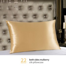 ZIMASILK 100% Pure 22 Momme Mulberry Silk Pillowcase for Hair and Skin - Upgraded Real Grade 6A Silk - Durable, Soft & Anti-Aging (Standard 20''x26''Golden)
