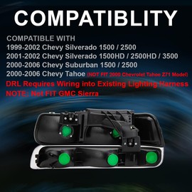 GRAND ORANGE LED DRL Headlights Assembly Compatible with 1999-2002 Chevy Silverado 1500 2500 /Fit for 00-06 Suburban Tahoe Headlamps Smoke lens Clear Reflector