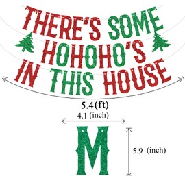Red Glitter There's Some Hohoho's in This House Banner, Winter Merry Xmas Background, Merry Christmas Festival Party Decorations Supplies
