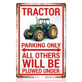 WEBEEDY Vintage Tractor Signs Metal Tin Sign, Tractor Parking Only All Others Will Be Plowed Under, Retro Wall Hanging Wall Art Decoration for Farm Bar Pub Garage Unique Gift, 20x30cm/7.87x11.81''