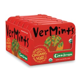 Organic Breath Mints by VerMints, Cinnamon Flavor, All Natural Pastilles, Non-GMO, Nut Free, Gluten Free, Vegan, KSA Kosher, Pack of 6, 1.41oz Tins