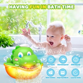 Diyfrety Baby Bath Toys,Light-Up Dinosaur Bath Bubble Machine Automatic Bubble Maker with Cool Light Bathtub Toys for Toddlers Birthday Gift Bath Toys for Kids Ages 1-3, Green