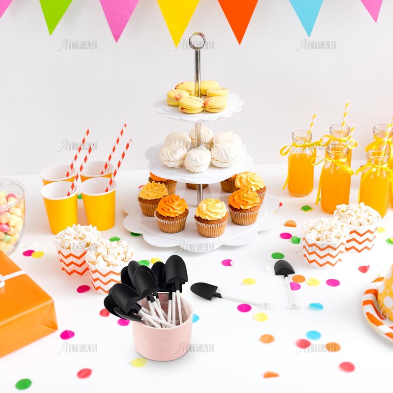 AUEAR 100 Pack Mini Shovel Shape Spoons Black Plastic Disposable