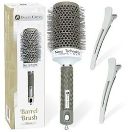 Beauty Carves Round Hair Brush, 53mm Barrel with 2 Clips - Blow Dry Hair Brush with Flexible Nylon 66 Bristles - Nano Ionic Heat Resistant Tech for Professional Curling, Styling & Shining Texture