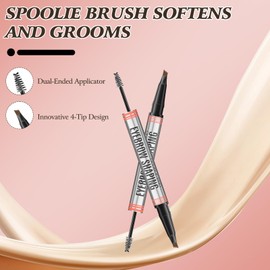 2-in-1 Eyebrow Pencil with Gel,2025 NEW Waterproof Magic Eyebrow Pencil,Dual-Ended 3D Microblading Eyebrow Pen with 4 Tip & Eyebrow Brush, Makeup Long-Lasting Eyebrow Pen for Women (Black)