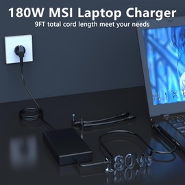 180W Power Supply Charger 19.5V 9.23A for MSI GF63 GF62 GF75 GF65 GF66 GF76 Thin Gaming Laptop Katana 17 15 B12UD B13UC Sword 17 17HX Alpha 17 15 BE55 A3DD GF76 Include 3 7.4 5.5/4.5 mm