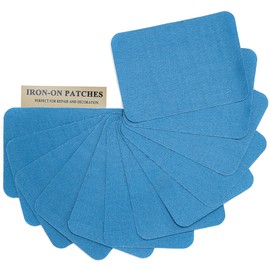 Harsgs 12PCS Fabric Iron on Patches Inside & Outside Strong Glue 100% Cotton Repair Patch for Clothes Pants Mending and Decorating, Sky Blue