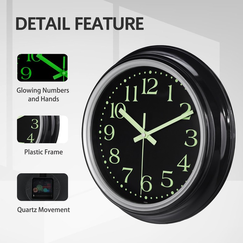 JoFomp Glow in The Dark Clock Wall Decor, 12 Inch
