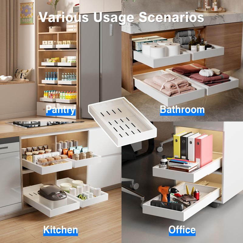 MUSTORN 2 Pack Pull Out Cabinet Organizer, 21.8" Deep Slide