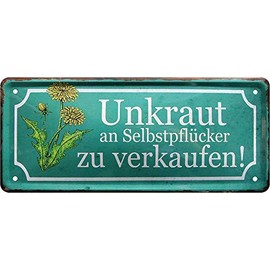 Tin Signs Funny Garden Saying "Unkraut an Selbstppicker Decorative Sign Patio Metal Sign Gift Idea Humour Funny Gift for Birthday or Christmas 28 x 12 cm