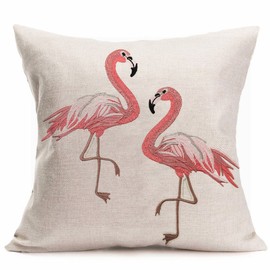 Qinqingo Throw Pillow Covers Embroidery-Like Style Cotton Linen Square Flamingo Throw Pillow Case Home Sofa Decorative Cushion Covers 18 x 18 Inches (ELF-1)