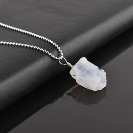 Natural Raw Moonstone Pendant Necklace, Rough Gemstones, Energy Healing Crystals, Silver Plated Chain, Gift for Women, Birthstone, Dainty Necklace, Raw Gemstones Jewelry 18 inch