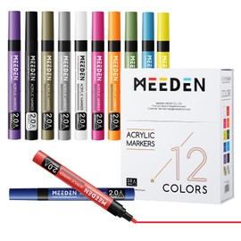 MEEDEN Artist Acrylic Paint Markers: 12 Colors Press to Release Paint Pens Markers with Reversible Medium & Fine Tips - Art Supplies for Professional Artists, Students, Adults, Architects, Teachers