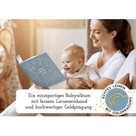 My First Year Baby Album - High-Quality Linen Book for the Most Beautiful Memories - Baby Book to Enter for the First Year of Life - Baby Memory Book & Special Gift for Birth (Blue)