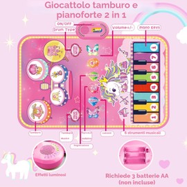 Lobyoh Giocattoli per Bambini di 1 Anno, Tappeto Musicale 2 in 1 con Pianoforte e Tamburo per Bambini, Tappeto Sonoro Regalo Principessa per Ragazze di 1 2 3 4 5 Anni