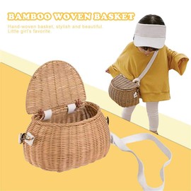 Enfudid Wicker Bike Basket Childrens Bicycle Basket Finely-Woven Rattan Creel Backpack with Lid and Shoulder Strap Bicycle Front Handlebar Basket Handwoven Rattan Basket for Kids Boys Girls