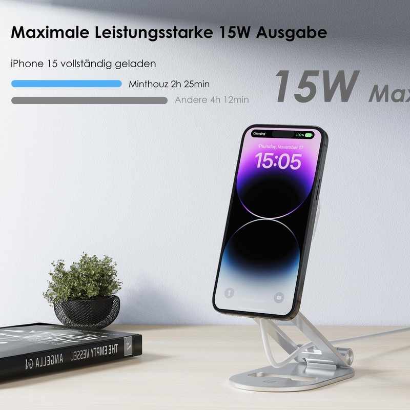 Minthouz Qi2 Magnetic Wireless Charger with Folding Rack