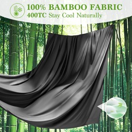 Shilucheng 100% Viscose Derived from Bamboo_ Sheets Queen Size 6pcs, Ultra Soft & Luxuriously Cooling Bed Sheets, Deep Pocket Up to 16", Hotel Silky Bedding Set (Black)