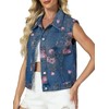 LifeShe Denim Vest Women Sleeveless Casual Floral Printed Jean Waistcoat