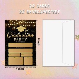 ISOVF 4" x 6" Graduation Party Invitation Cards With Envelopes (20 Sets) - Black Gold Light Grad Party Invites- C12