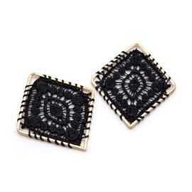 Vintageparts Crocheted Diamond Pendant in Black and Gold 37 mm Set of 2 for Making Your Own Jewellery Pendant for Earrings and Chains, Polyester