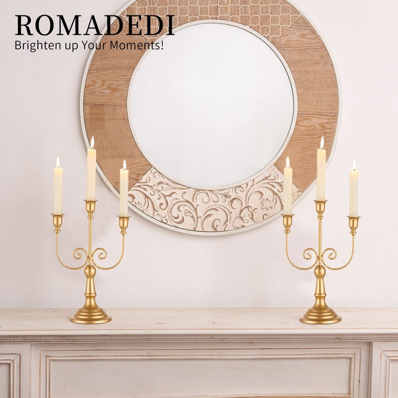 Romadedi Candelabra Gold Candle Holders - 3 Arm 11.8" Wedding
