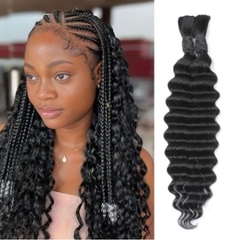 Deep Wave Human Braiding Hair Wet and Wavy Braiding Human Hair Super French Bulk Human Hair For Braiding No Weft 100g (1Pack-2 Bundles) Boho Hair For Braiding (Natural Black, 20 Inch)