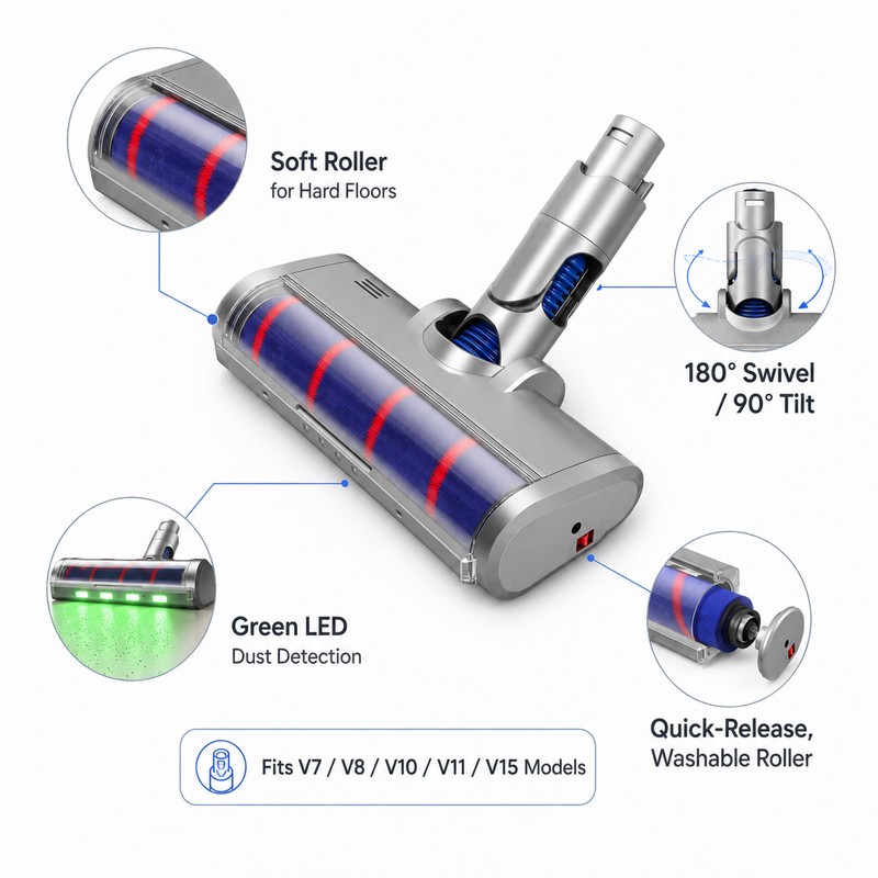 Motorized Floor Brush Head for Selected Dyson Vacuums – LED
