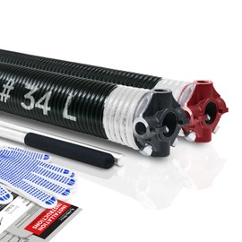 KaiMinDogz Pair of 2" Garage Door Torsion Springs Set with Non-Slip Winding Bar & Gloves,High Precision Electrophoresis Black Coated, for Replacement & Installation, MIN 16,000 Cycles (0.218x2''x34'')