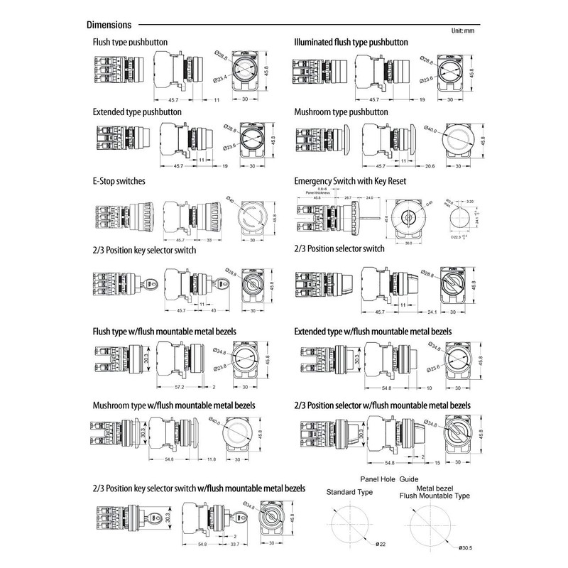 A20F-31E20QM3S, 22mm Selector Switch, 3 Positions, Illuminated, Spring Return from