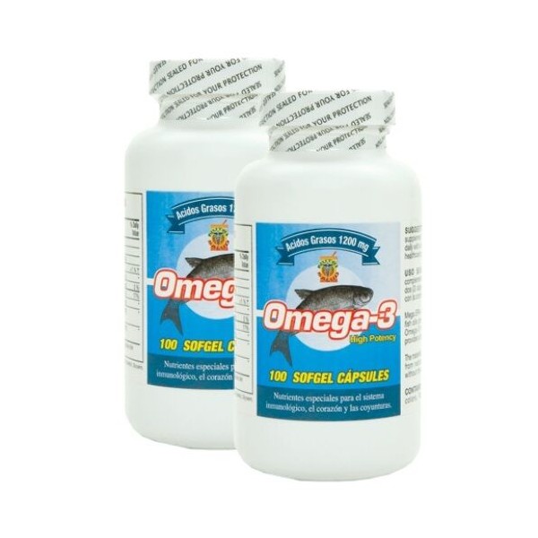 Omega 3 Capsulas de Alta Potencia. Set de 2 frascos con 100 capsulas c/u.