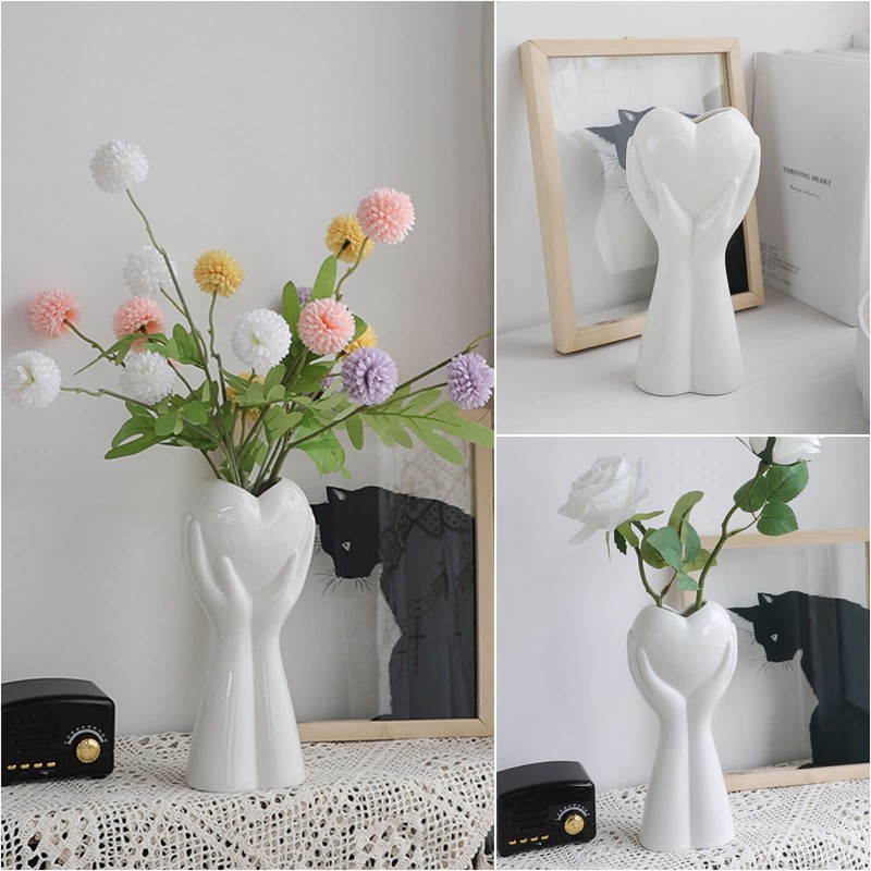 Heart Ceramic Vase for Flowers, Hand Holding Heart Shaped Vase,