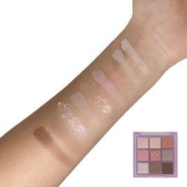 9 Color Eyeshadow Palette Makeup, Matte Glitter Shimmer Korean Eye Shadow Palettes, Highly Pigmented Long Lasting Waterproof Blendable, Pink Purple Brown, Daily Eye Shadow Makeup