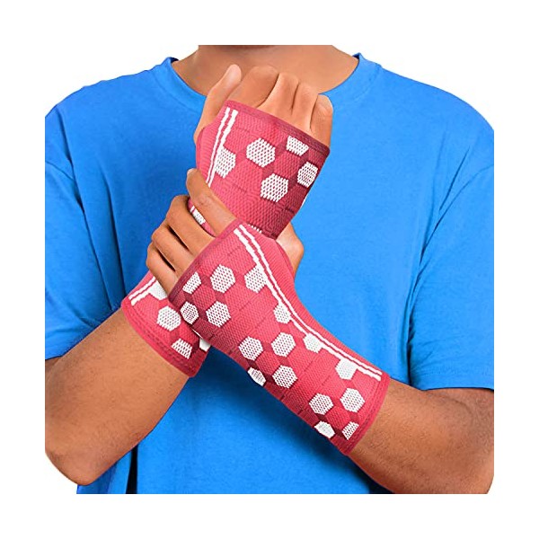 Sparthos Wrist Support Sleeves (Pair) – Compression Wrist Brace for Men and Women - Carpal Tunnel Tendonitis Arthritis Pain Relief Wrist Pain Strains Sprains Bursitis Improve Circulation (Pink-L)