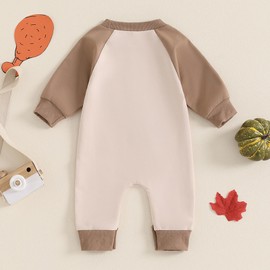 Infant Baby My 1st Thanksgiving Romper Bodysuit Striped Hooded Little Turkey One-Piece Jumpsuit (22009, 6-12 Months)