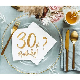 Libetui Set of Birthday Party Napkins - “Happy Birthday” Napkins - Birthday Party Decoration for Adults & Children - Napkins in Gold, 30th birthday
