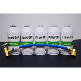 Envirosafe ProSeal w/ Leak Detector for Auto A/C Systems 5 Cans and Charging Hose