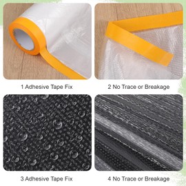 Painters Plastic Masking Film with Tape, 8pcs 5 X 65 feet Yellow & Transparent Protective Film for Painting, Skirting, Frames, Cars, Auto Body, Tear-Resistant, Easy Application