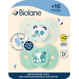 BIOLANE Anatomically shaped teat for animals - extra fine dummy from 18 months - green two-tone - flat and reversible nipple - optimal comfort - respects mouth development