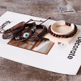 Milakoo men's leather bracelet, braided rope alloy punk bracelet, bangle, wristband, pack of 10, Base Metal