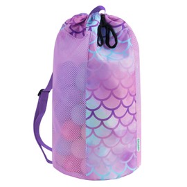 WAWSAM Mermaid Bag Mesh Bag for Children Beach Backpack with Drawstring Ball Bag Gym Bag Large Sports Bag for the Beach Bag Beach Toy Gym Bag