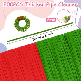 Pipe Cleaners, 200 Pcs Pipe Cleaners Craft Bulk, Thick Pipe Cleaners Craft Supplies, Fuzzy Sticks Chenille Stems for Arts Craft DIY Kids Decorations Creative School Projects (Green, Red)