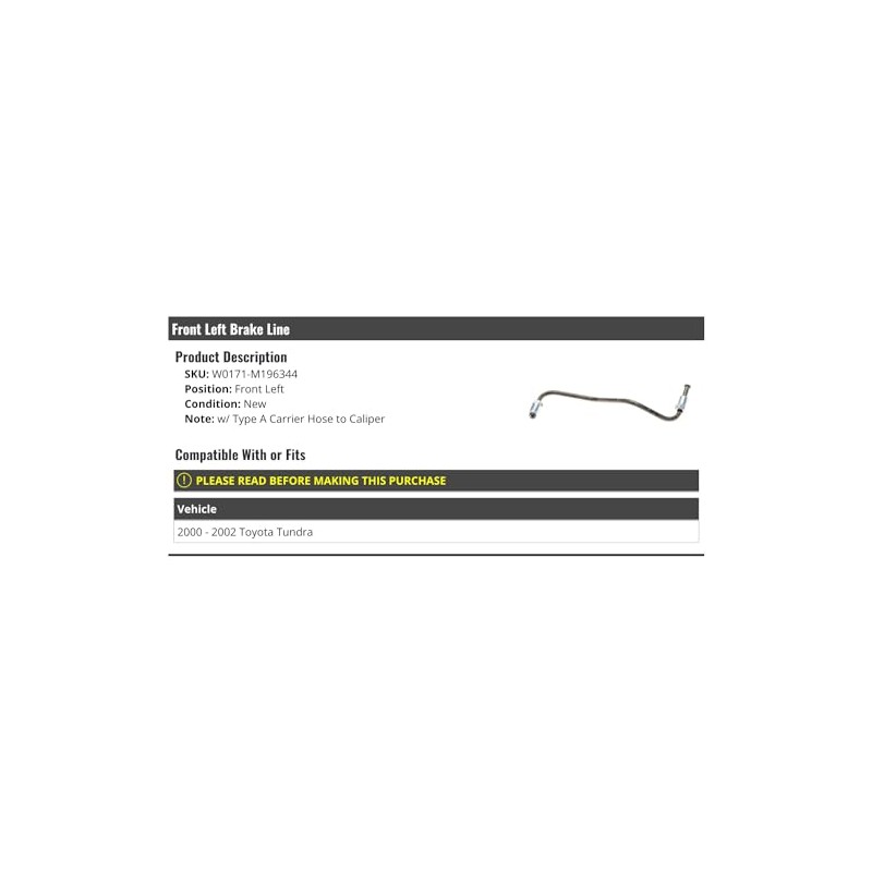 Front Left Driver Side Brake Line - Compatible with 2000-2002